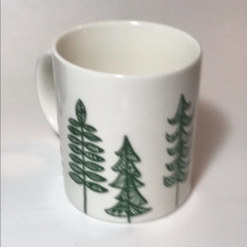 Set of Two Starbucks Christmas Mugs Green with Gold Trees White with Green Trees
